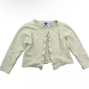 Vintage Hartstrings Green Button Up Cardigan With Floral Trim Size 4